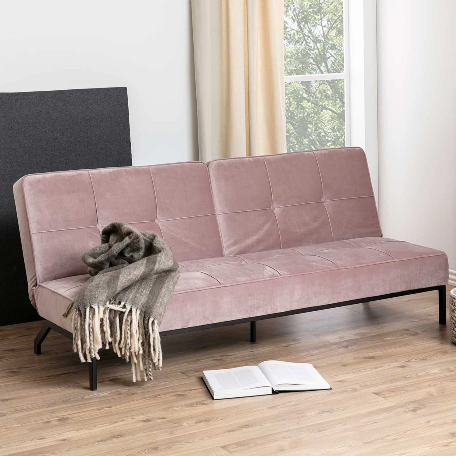 Slaapbank Giovanni - Oudroze/zwart 1 Slaapbank Giovanni - Oudroze/zwart