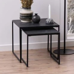 Set Van 2 Bijzettafeltjes Idris - Marmer/zwart