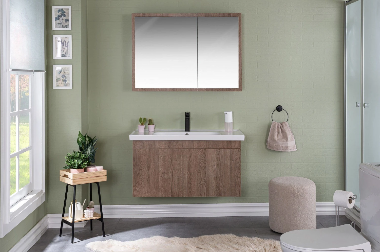 Jussara 3-delige Badkamermeubelset | Melamine MDF | Keramische Wastafel | Wandbevestiging 1 Jussara 3-delige Badkamermeubelset | Melamine MDF | Keramische Wastafel | Wandbevestiging