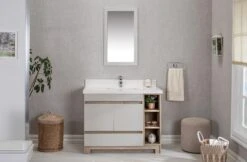 Jussara Badkamermeubelset | Melamine Coating | Kwarts Werkblad | Lade Van Marien Hout | Eikenkleur