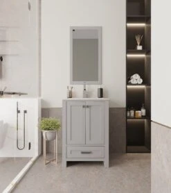 Jussara Badkamermeubelset | MDF Gelakt | Aanrechtblad Wit Kwarts | Grijs