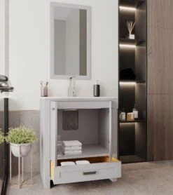 Jussara Badkamermeubelset | MDF Gelakt | Aanrechtblad Wit Kwarts | Grijs -Emob 138JSR1151 20 202 2ae2