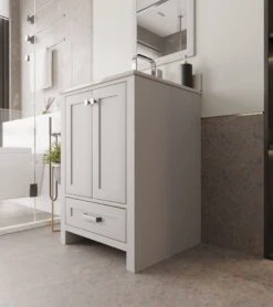 Jussara Badkamermeubelset | MDF Gelakt | Aanrechtblad Wit Kwarts | Grijs -Emob 138JSR1151 20 203 1184