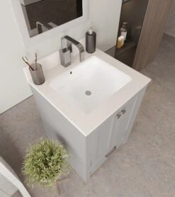 Jussara Badkamermeubelset | MDF Gelakt | Aanrechtblad Wit Kwarts | Grijs -Emob 138JSR1151 20 204 3565