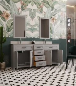 Jussara Badkamermeubelset | Grijs | 3-delig | 100% Massief Hout | Aanrechtblad Van Wit Kwarts -Emob 138JSR1157 20 202 70a9