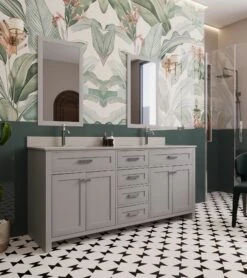 Jussara Badkamermeubelset | Grijs | 3-delig | 100% Massief Hout | Aanrechtblad Van Wit Kwarts -Emob 138JSR1157 20 204 15b6