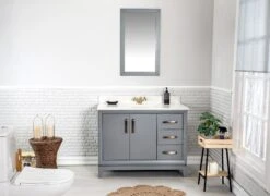 Jussara Badkamermeubelset | 2-delig | 100% Massief Hout | Kwartsblad Wit | Donkergrijs