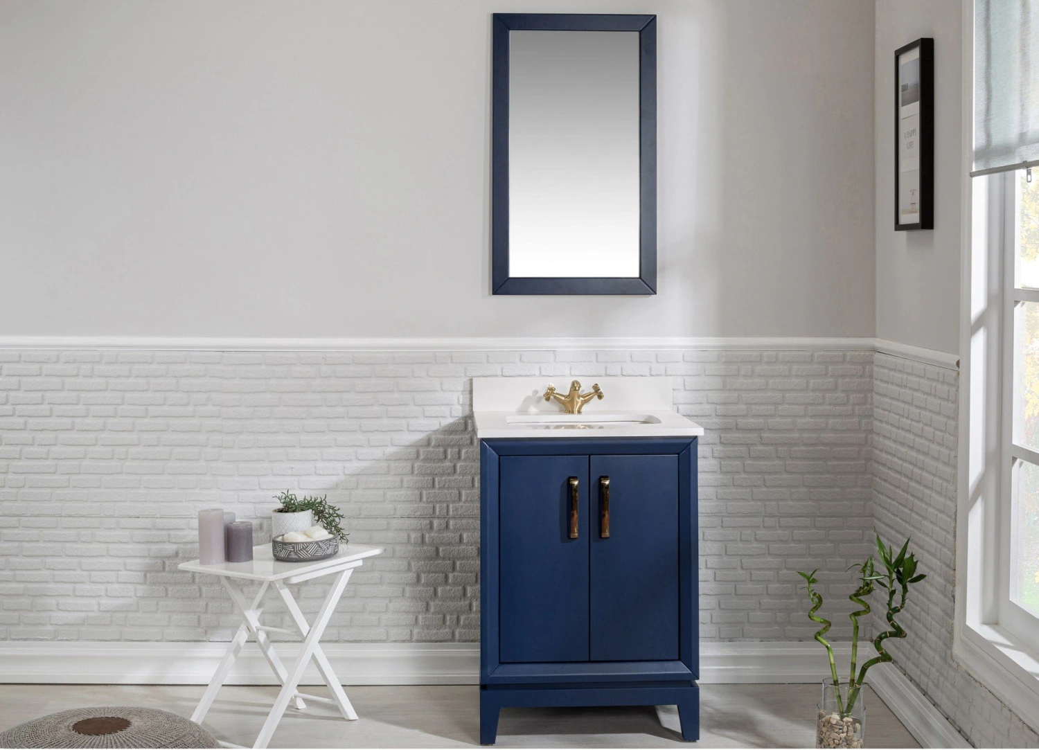 Jussara Badkamer Set 2 Stuks | Donkerblauw | 100% Massief Hout | Wit Kwarts | Bronzen Handgrepen 1 Jussara Badkamer Set 2 Stuks | Donkerblauw | 100% Massief Hout | Wit Kwarts | Bronzen Handgrepen