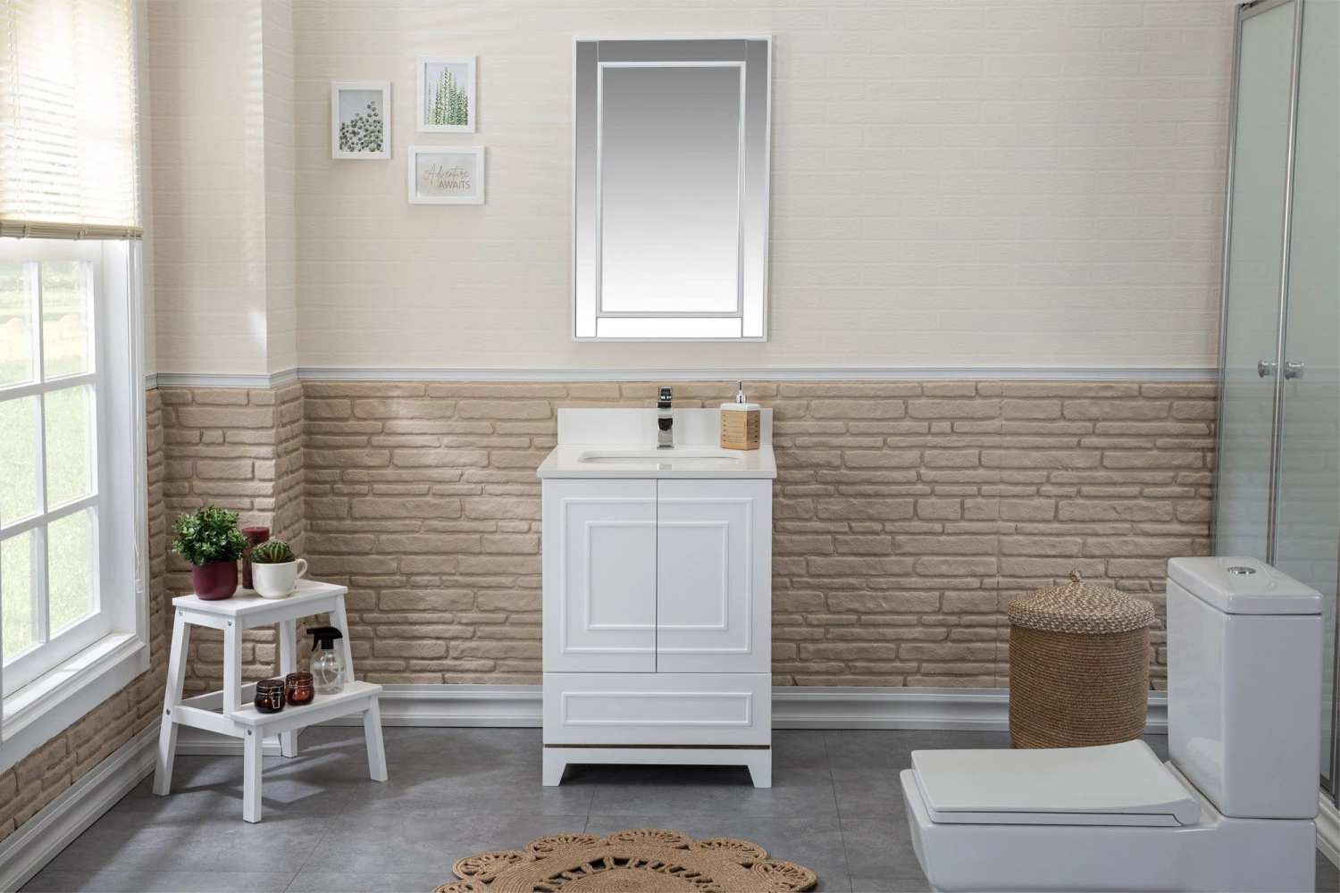 Jussara Badkamermeubelset | 2-delig Gelakt MDF | Aanrechtblad Wit Kwarts 1 Jussara Badkamermeubelset | 2-delig Gelakt MDF | Aanrechtblad Wit Kwarts