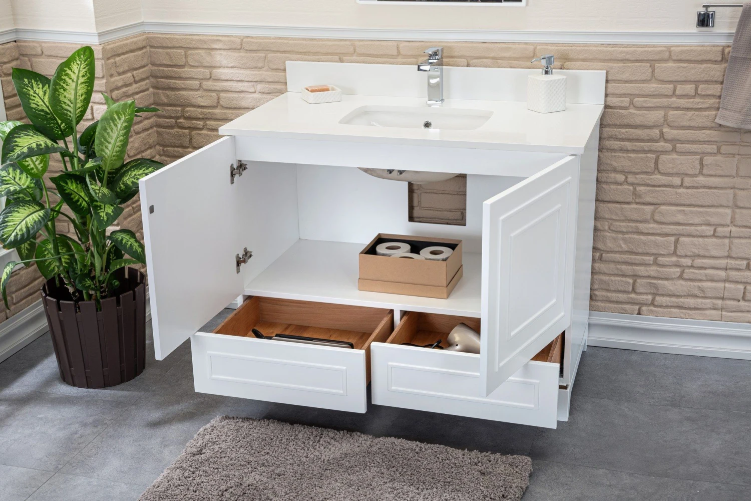 Jussara Badkamermeubelset | 100% Massief Hout | Aanrechtblad Wit Kwarts 5 Jussara Badkamermeubelset | 100% Massief Hout | Aanrechtblad Wit Kwarts - Afbeelding 5