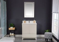 Jussara Badkamermeubelset | Crèmekleur | 100% Massief Hout | Kwarts Aanrechtblad