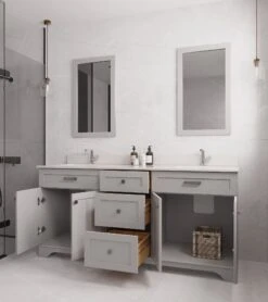 Jussara Badkamermeubelset | 3delig | Grijs | MDF | Aanrechtblad Van Kwarts -Emob 138JSR1359 20 202 f94b