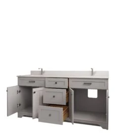 Jussara Badkamermeubelset | 3delig | Grijs | MDF | Aanrechtblad Van Kwarts -Emob 138JSR1359 20 207 204f