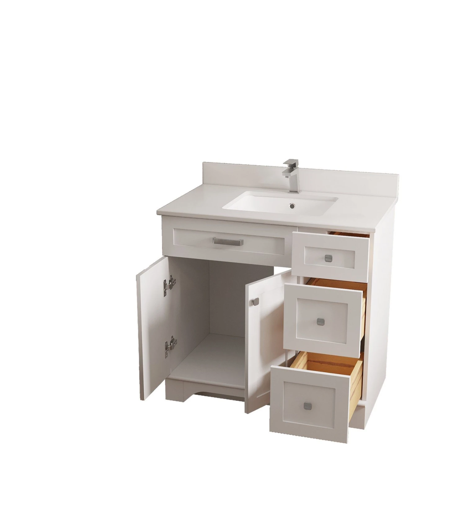 Jussara Badkamermeubelset - 2 Delen | 100% Massief Hout | Witte Kwarts Werkblad | Flotal Spiegel 3 Jussara Badkamermeubelset - 2 Delen | 100% Massief Hout | Witte Kwarts Werkblad | Flotal Spiegel - Afbeelding 3