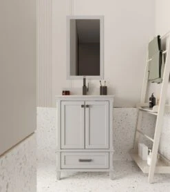 Jussara Badkamermeubelset | 2 Stuks | 100% MDF | Witte Kwarts Counter | Grijze Kleur