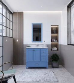 Jussara Badkamermeubelset | Blauw | 2st | LEKKER MDF | Kwarts Aanrechtblad | Lade Van Marien Hout