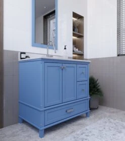 Jussara Badkamermeubelset | Blauw | 2st | LEKKER MDF | Kwarts Aanrechtblad | Lade Van Marien Hout -Emob 138JSR1383 20 203 09a0