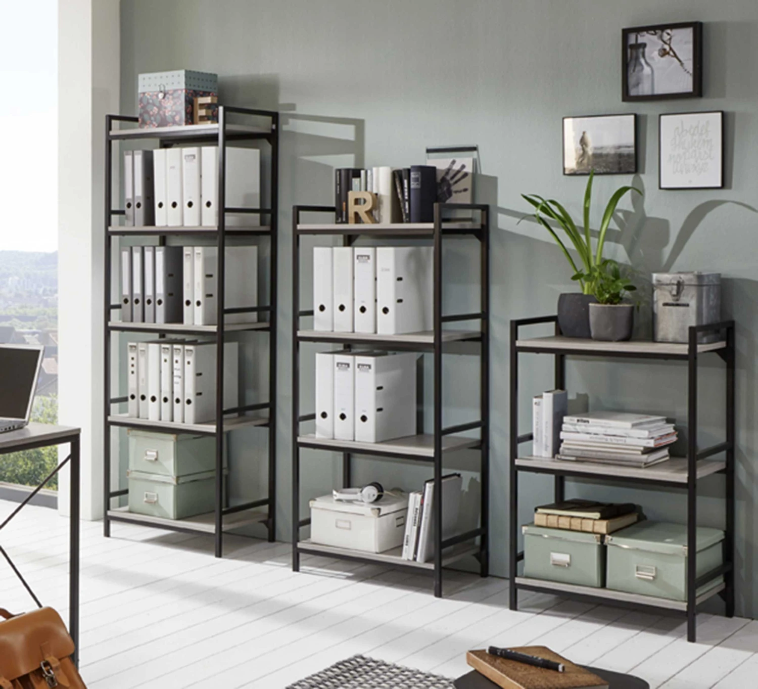 Wandrek Dukan 60cm 5 Legplanken - Zwart/beton 3 Wandrek Dukan 60cm 5 Legplanken - Zwart/beton - Afbeelding 3