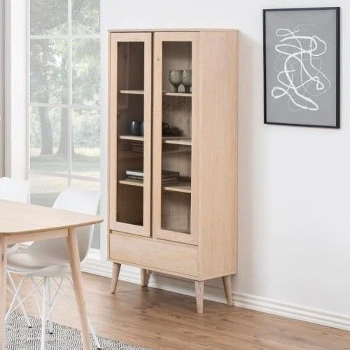 Vitrinekast Nalini 80cm 2 Deuren & 1 Lade - Lichte Eik 1 Vitrinekast Nalini 80cm 2 Deuren & 1 Lade - Lichte Eik