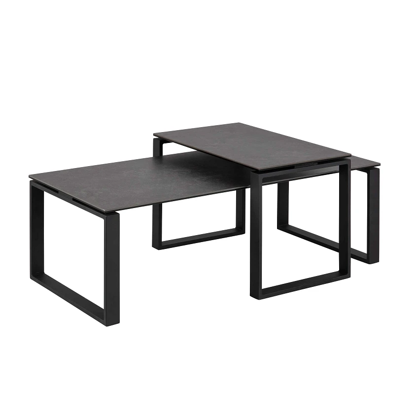 Set Van 2 Salontafels Nicola Met Blad Uit Keramiek - Zwart 1 Set Van 2 Salontafels Nicola Met Blad Uit Keramiek - Zwart