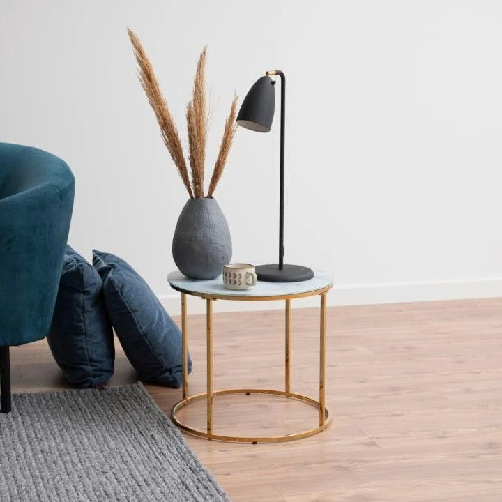 Bijzettafeltje Dejan ø50cm - Goud/wit Marmer 1 Bijzettafeltje Dejan ø50cm - Goud/wit Marmer