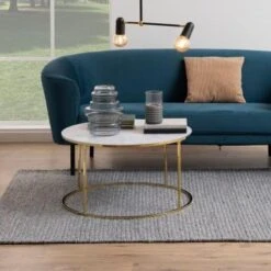 Salontafel Dejan ø80cm - Goud/wit Marmer