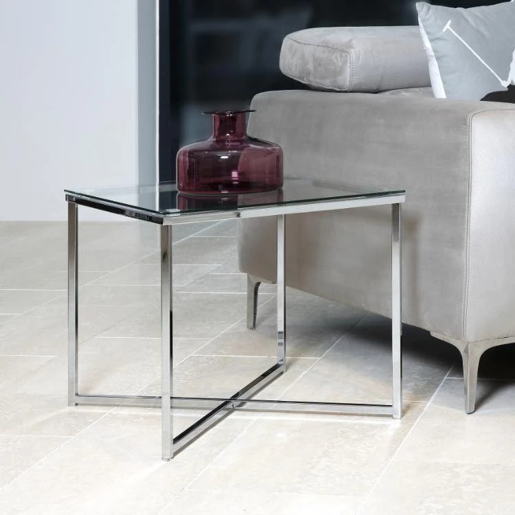 Bijzettafel Caitlynn 50x50cm - Doorzichtig Tafelblad 1 Bijzettafel Caitlynn 50x50cm - Doorzichtig Tafelblad