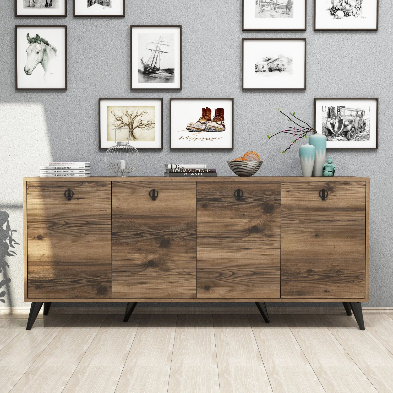 Elegant Walnoten Dressoir | Veel Opbergruimte | Aan Wand Te Bevestigen 1 Elegant Walnoten Dressoir | Veel Opbergruimte | Aan Wand Te Bevestigen