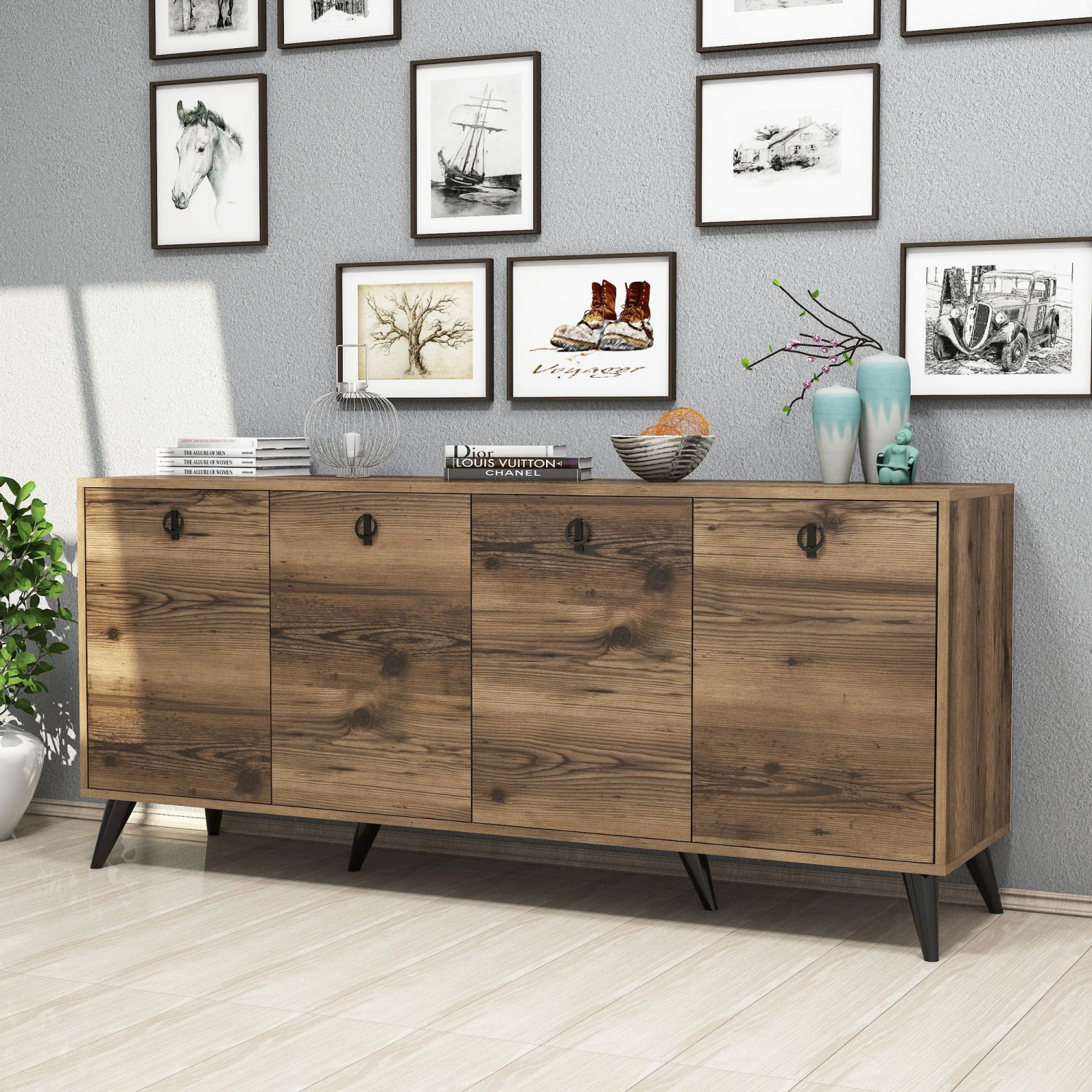 Elegant Walnoten Dressoir | Veel Opbergruimte | Aan Wand Te Bevestigen 2 Elegant Walnoten Dressoir | Veel Opbergruimte | Aan Wand Te Bevestigen - Afbeelding 2
