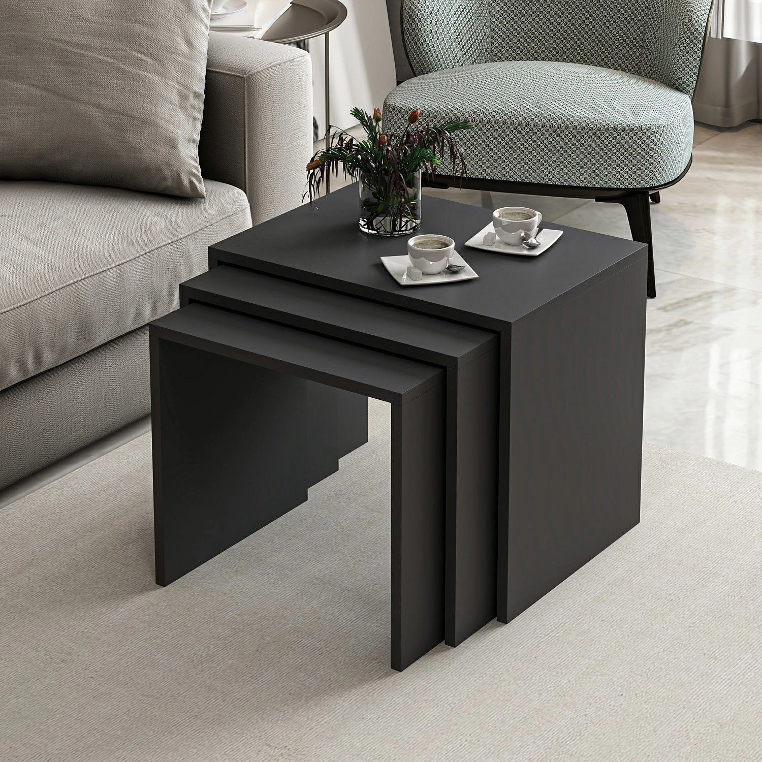 Houten Nesttafels: 3-delige Set | Antraciet 7 Houten Nesttafels: 3-delige Set | Antraciet - Afbeelding 7