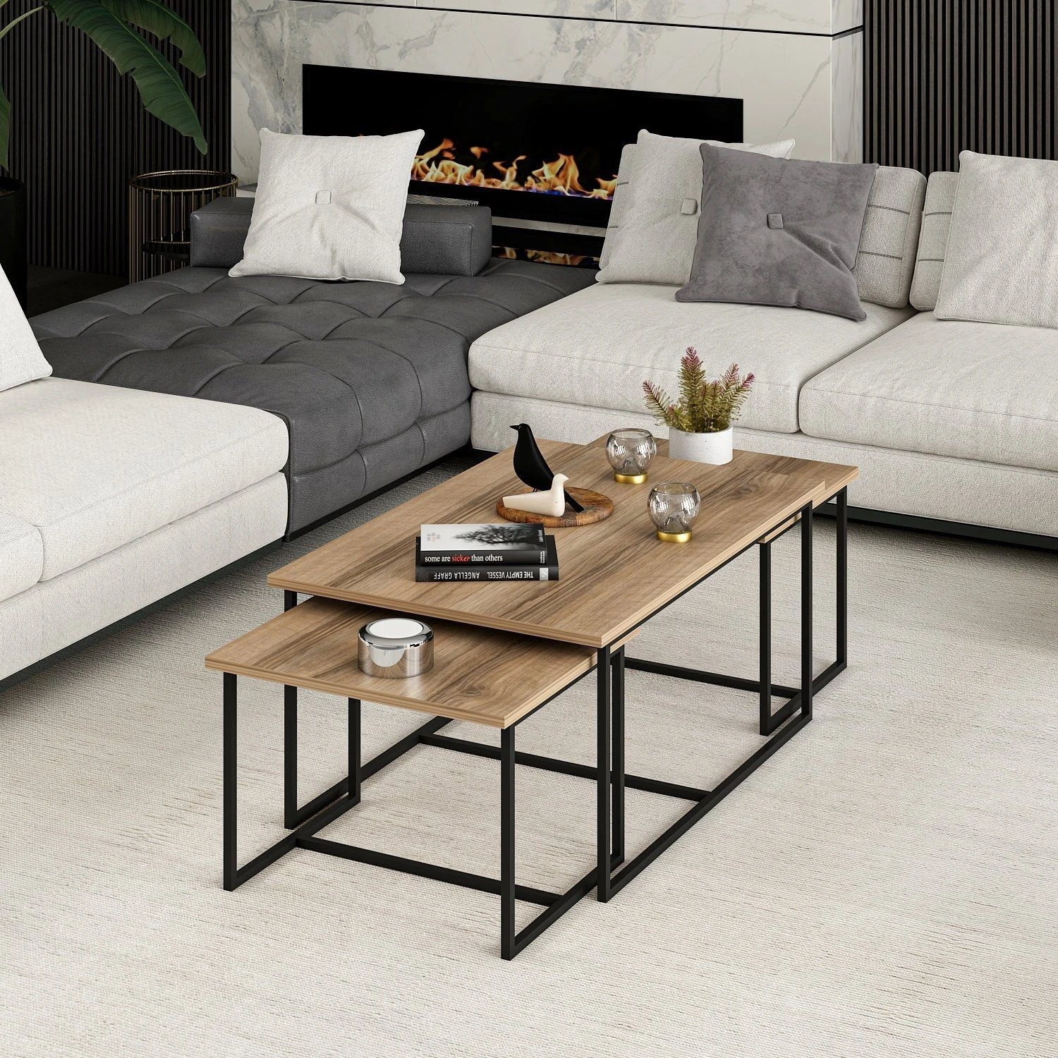 Woody Fashion Nesting Table Set | 3-Delig | 100% Melamine | Walnoot 8 Woody Fashion Nesting Table Set | 3-Delig | 100% Melamine | Walnoot - Afbeelding 8