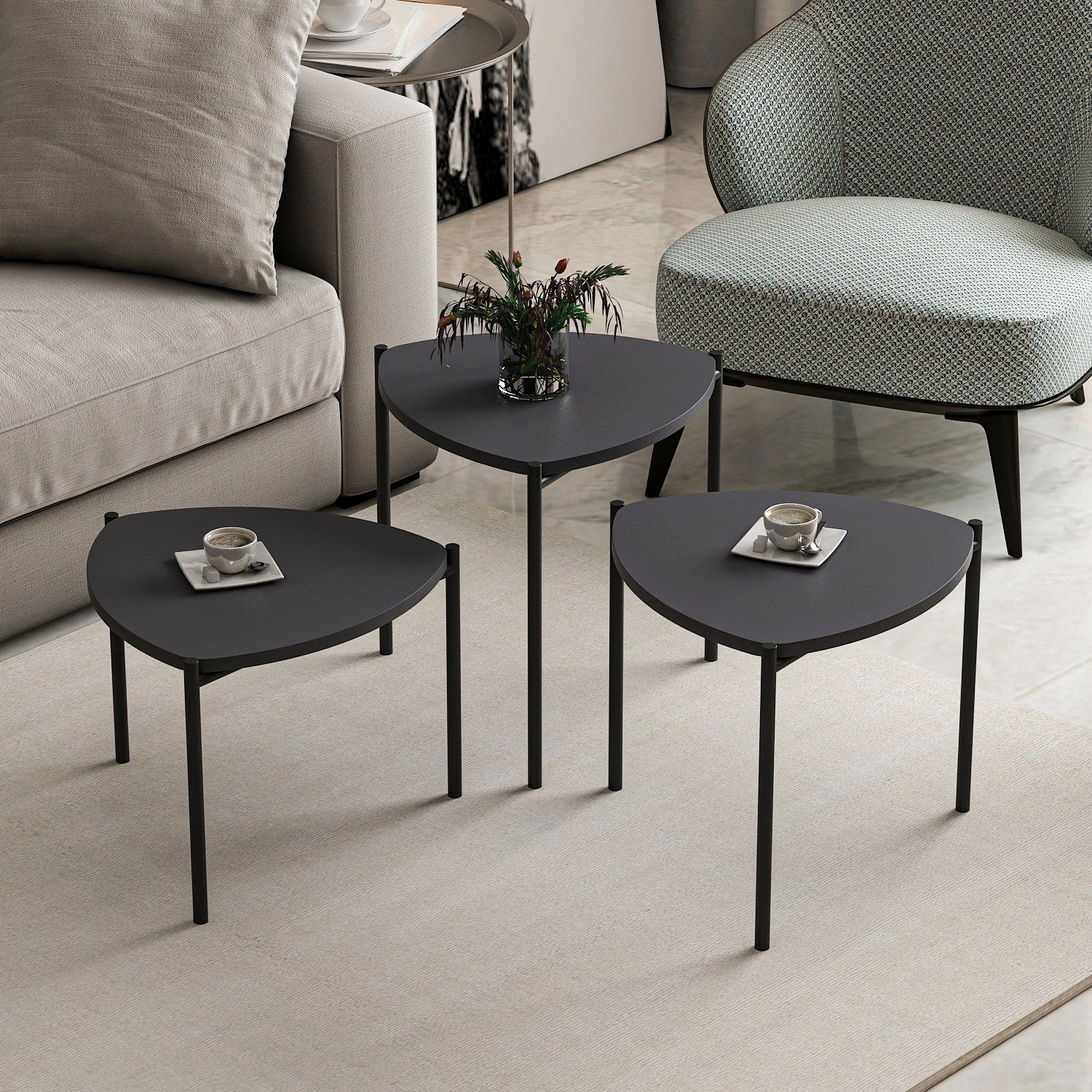 Woody Fashion Nesting Tables - 3 C Set | 100% Melamine Gecoat | Metalen Frame | Antraciet 5 Woody Fashion Nesting Tables - 3 C Set | 100% Melamine Gecoat | Metalen Frame | Antraciet - Afbeelding 5