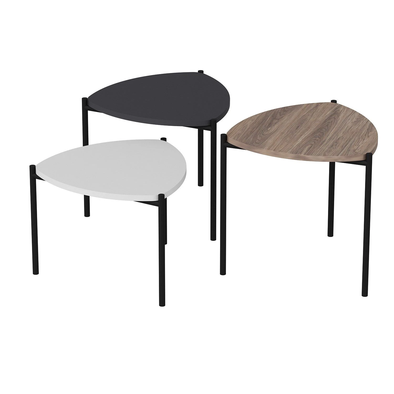 Houten Nesting Tables Set | 3 Stuks | Melamine Gecoat | Metalen Frame | Wit Antraciet Noten 4 Houten Nesting Tables Set | 3 Stuks | Melamine Gecoat | Metalen Frame | Wit Antraciet Noten - Afbeelding 4