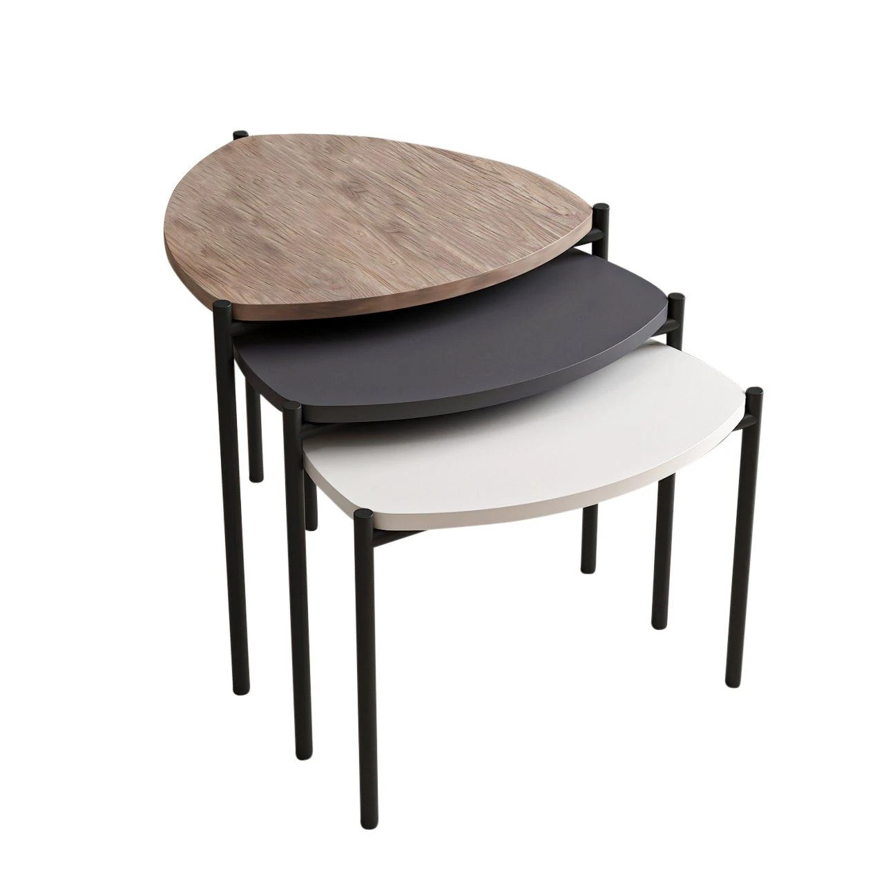 Houten Nesting Tables Set | 3 Stuks | Melamine Gecoat | Metalen Frame | Wit Antraciet Noten 2 Houten Nesting Tables Set | 3 Stuks | Melamine Gecoat | Metalen Frame | Wit Antraciet Noten - Afbeelding 2