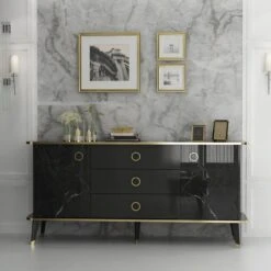 Woody Console | Melamine Coating | 100% MDF | 18mm | 180x84x45cm | Zwart Goud