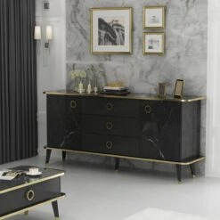 Woody Console | Melamine Coating | 100% MDF | 18mm | 180x84x45cm | Zwart Goud -Emob 506MNR1306 20 202 4f2b
