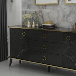 Woody Console | Melamine Coating | 100% MDF | 18mm | 180x84x45cm | Zwart Goud -Emob 506MNR1306 20 204 070b