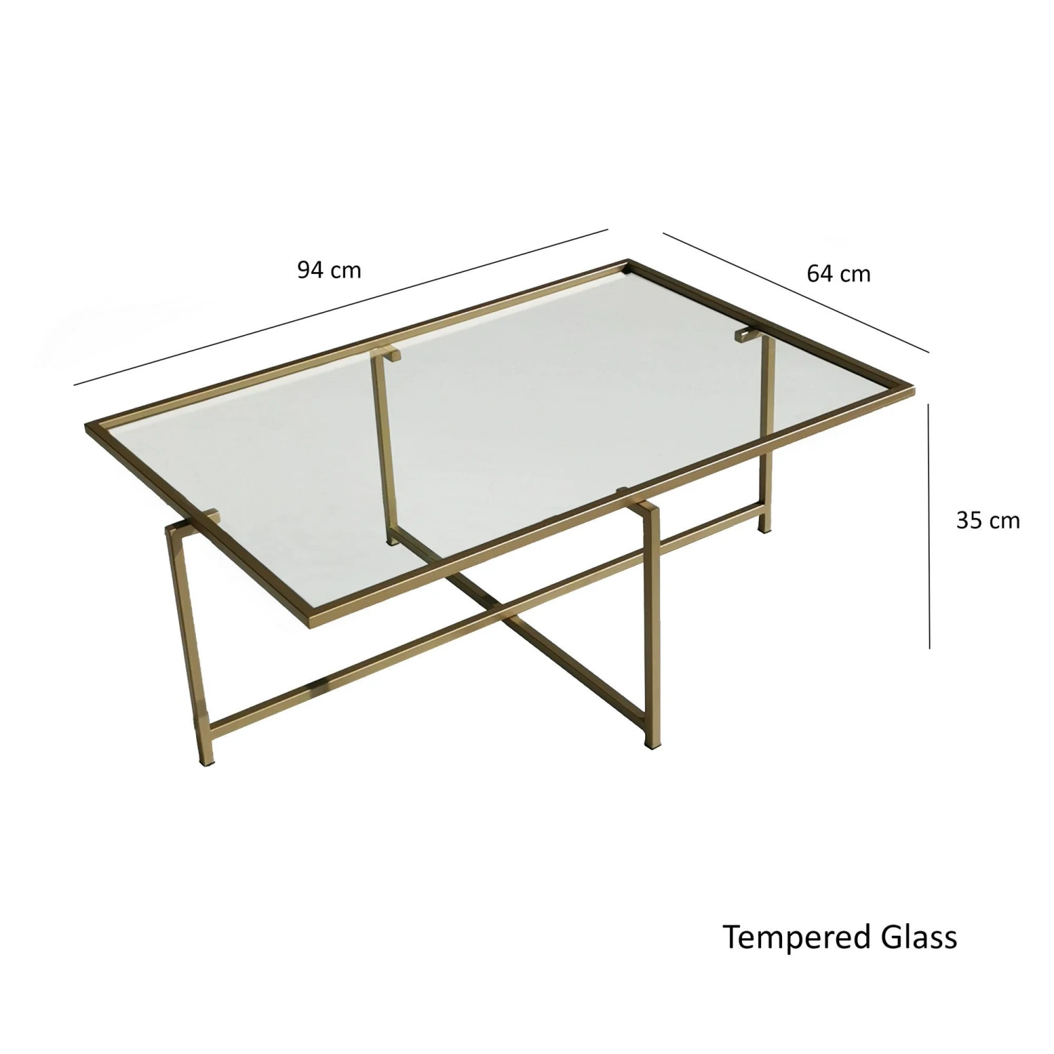 Locelso Salontafel | Gehard Glas | Metalen Poten | Goud 3 Locelso Salontafel | Gehard Glas | Metalen Poten | Goud - Afbeelding 3