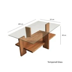 Locelso Salontafel | Massief Houten Frame | Gehard Glas | 105x40x60cm | Houten -Emob 552NOS1435 20 2011 b82c