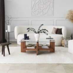 Locelso Salontafel | Massief Houten Frame | Gehard Glas | 105x40x60cm | Houten -Emob 552NOS1435 20 206 89db