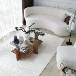 Locelso Salontafel | Massief Houten Frame | Gehard Glas | 105x40x60cm | Houten -Emob 552NOS1435 20 208 696e