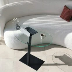 Locelso Salontafel | Gehard Glas | Antibacterieel | Roestvaste Poten | Verstelbare Poot | Zwart