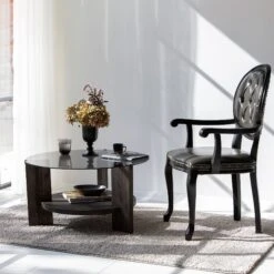 Locelso Salontafel | 100% Gehard Glas | Frame Van Pijnboomhout | Antraciet Donkerbruin -Emob 552NOS1458 20 203 2f1a