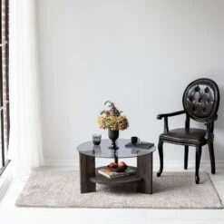 Locelso Salontafel | 100% Gehard Glas | Frame Van Pijnboomhout | Antraciet Donkerbruin -Emob 552NOS1458 20 204 70ac