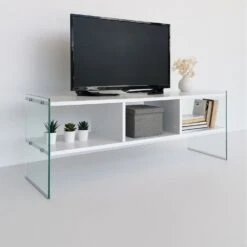 Locelso TV Stand - 120cm Breed | 100% Melamine Gecoat | 8mm Dikte | Gehard Glazen Frame