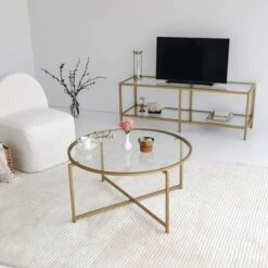 Locelso Salontafel | 4mm Gehard Glas | 100% Metalen Frame | Goud