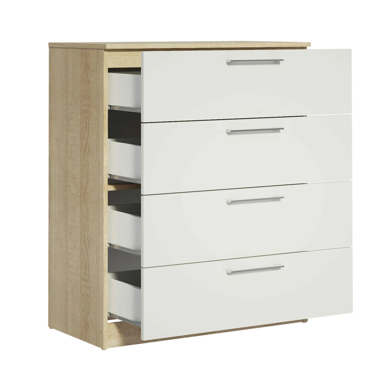 Commode Nelli 80cm 4 Lades - Wit/eik 3 Commode Nelli 80cm 4 Lades - Wit/eik - Afbeelding 3