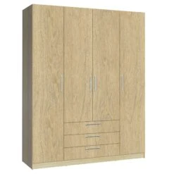 Kledingkast Tarn 160cm Met 4 Deuren & 3 Lades - Eik