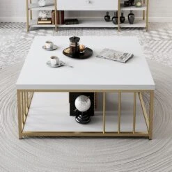 Woody Fashion Salontafel | 100% Melamine | Metalen Poten | Witgoud -Emob 618BLY1134 20 202 33dc