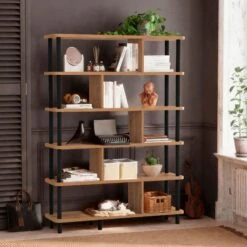 Dora Boekenplank | 100% Gemelamineerd | Haagbeuken Poten | 120x168 | Zwart Atlantisch Pijnboomhout